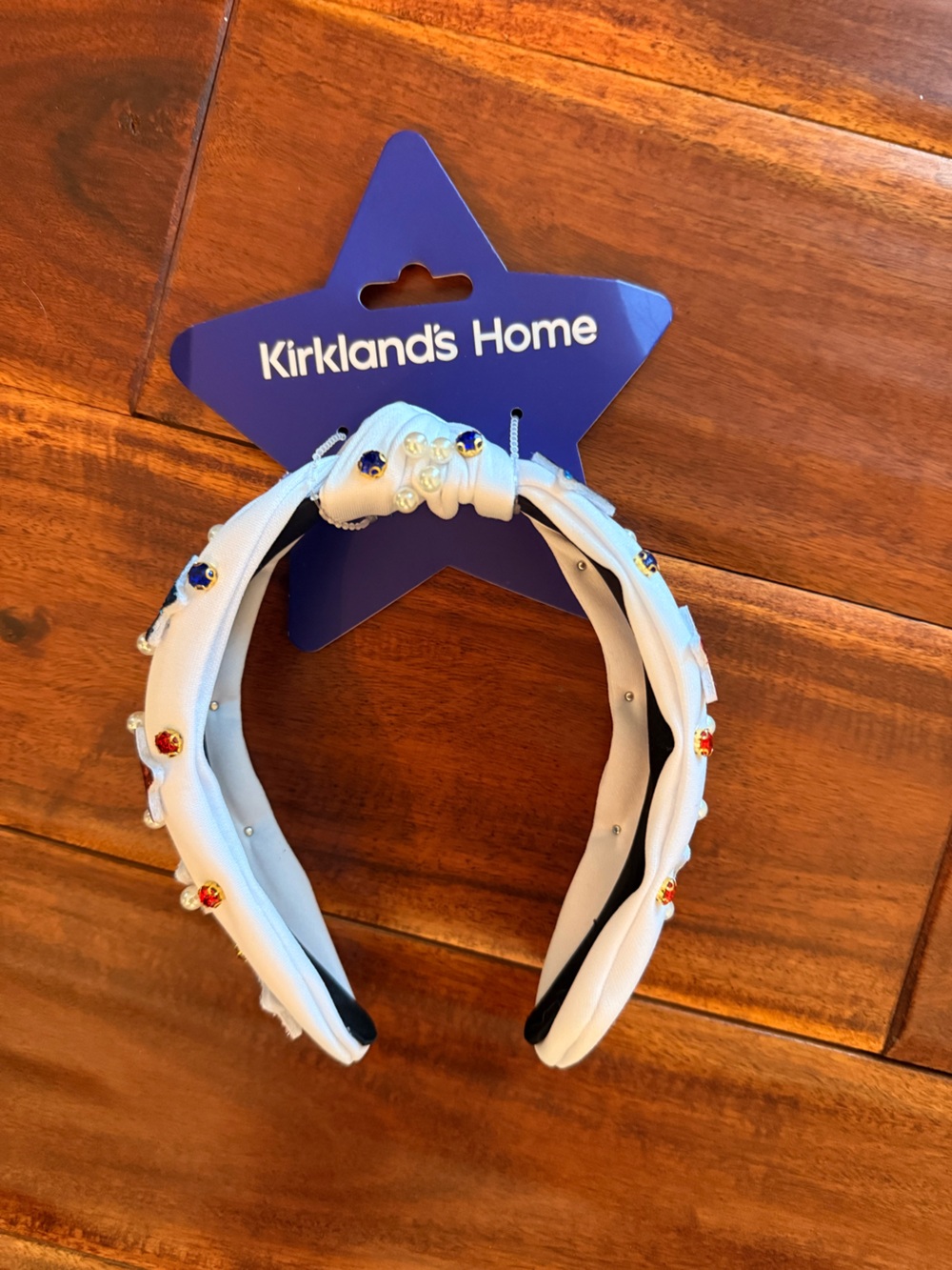 Kirklands White Knotted Headband with Multicolor Gem Accents